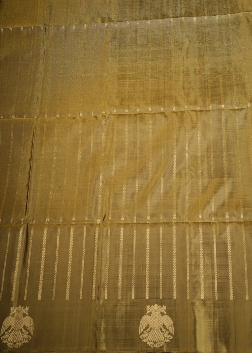 Olive Green Soft Silk Saree with Gandaberundam Border