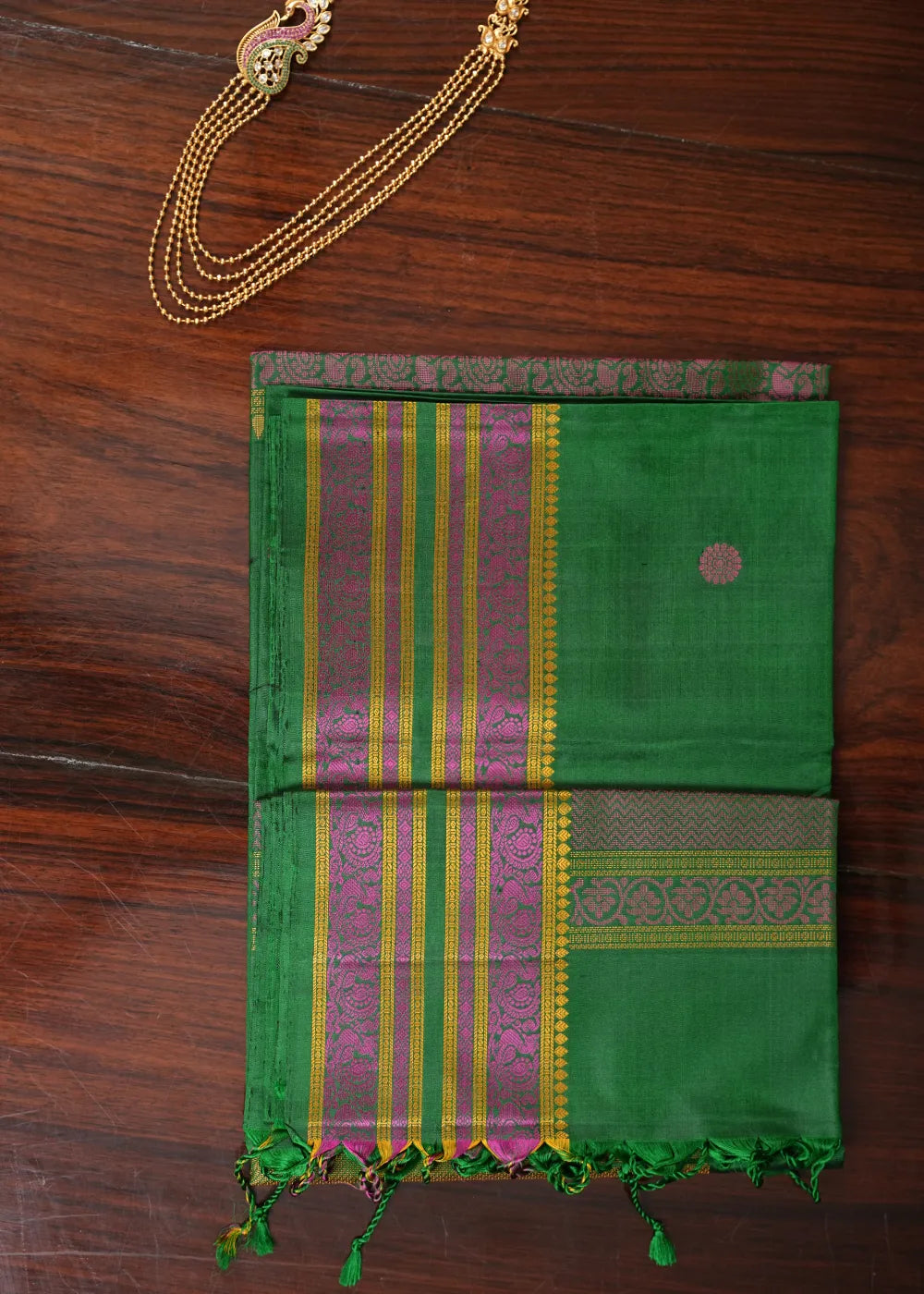 Green Soft Silk Saree with Kalakshetra Border