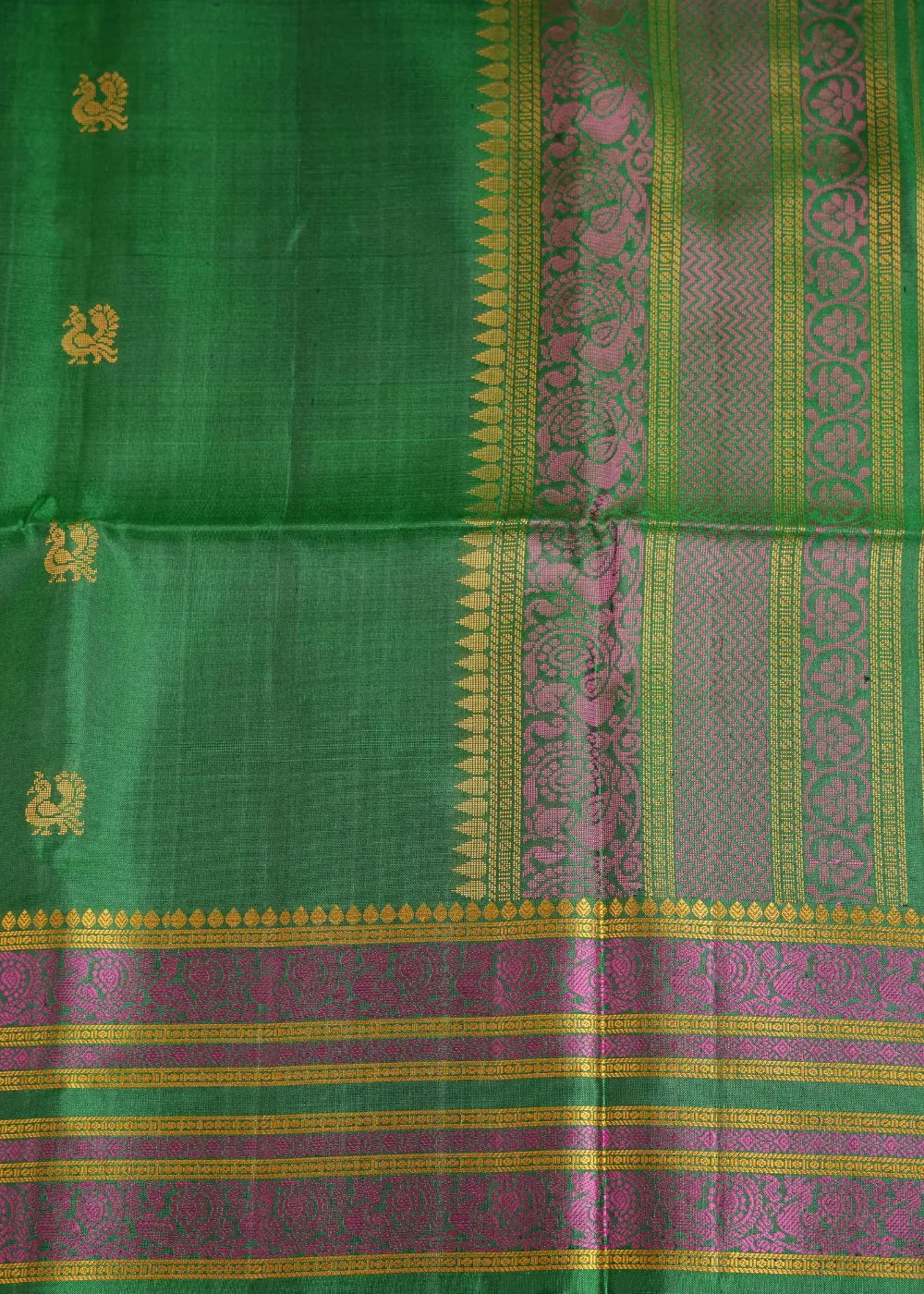 Green Soft Silk Saree with Kalakshetra Border