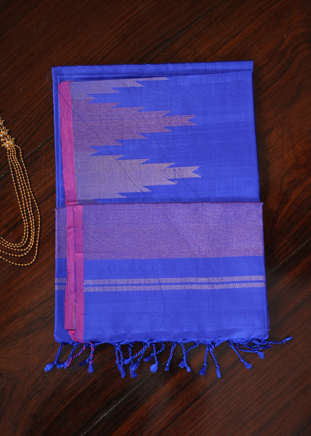 Blue Soft Silk Saree with Temple Border