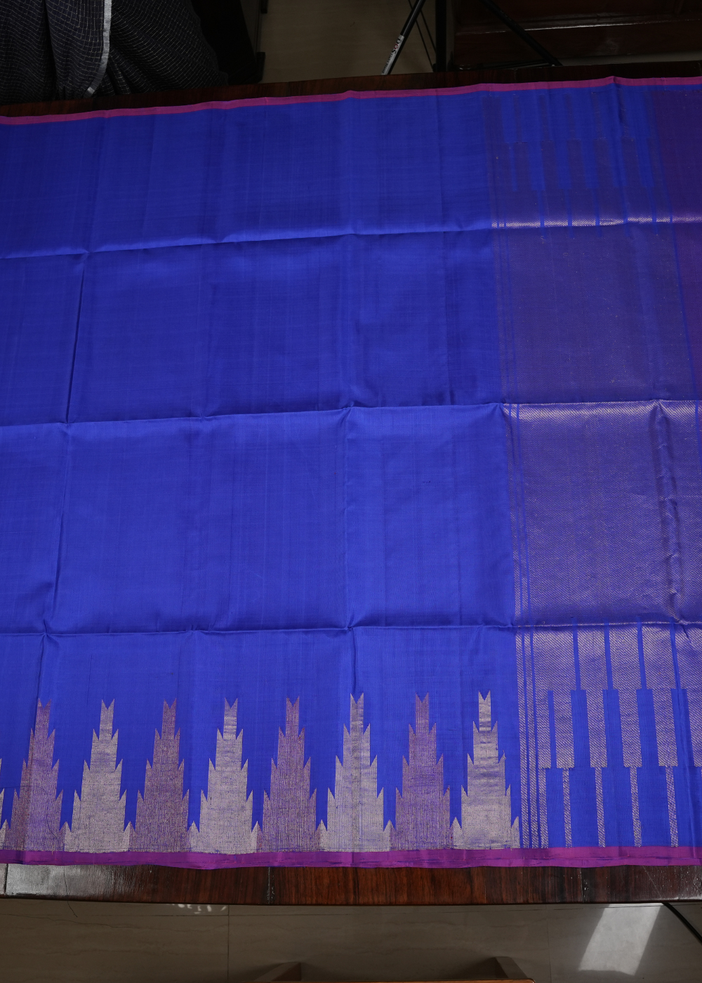 Blue Soft Silk Saree with Temple Border