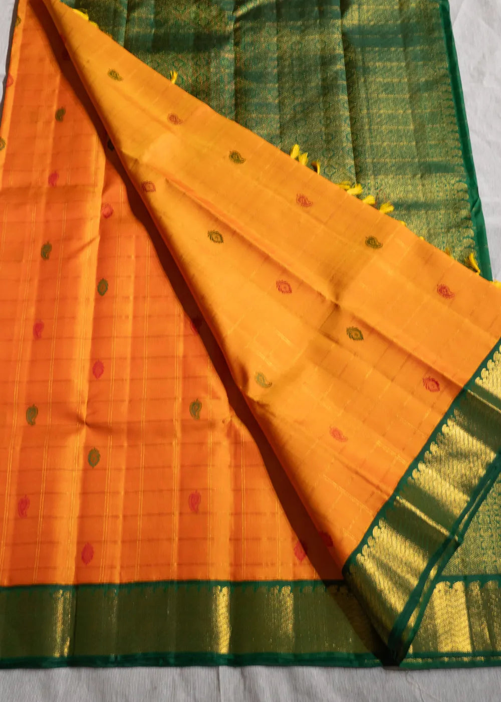 Orange Korvai Silk Saree with Green Border