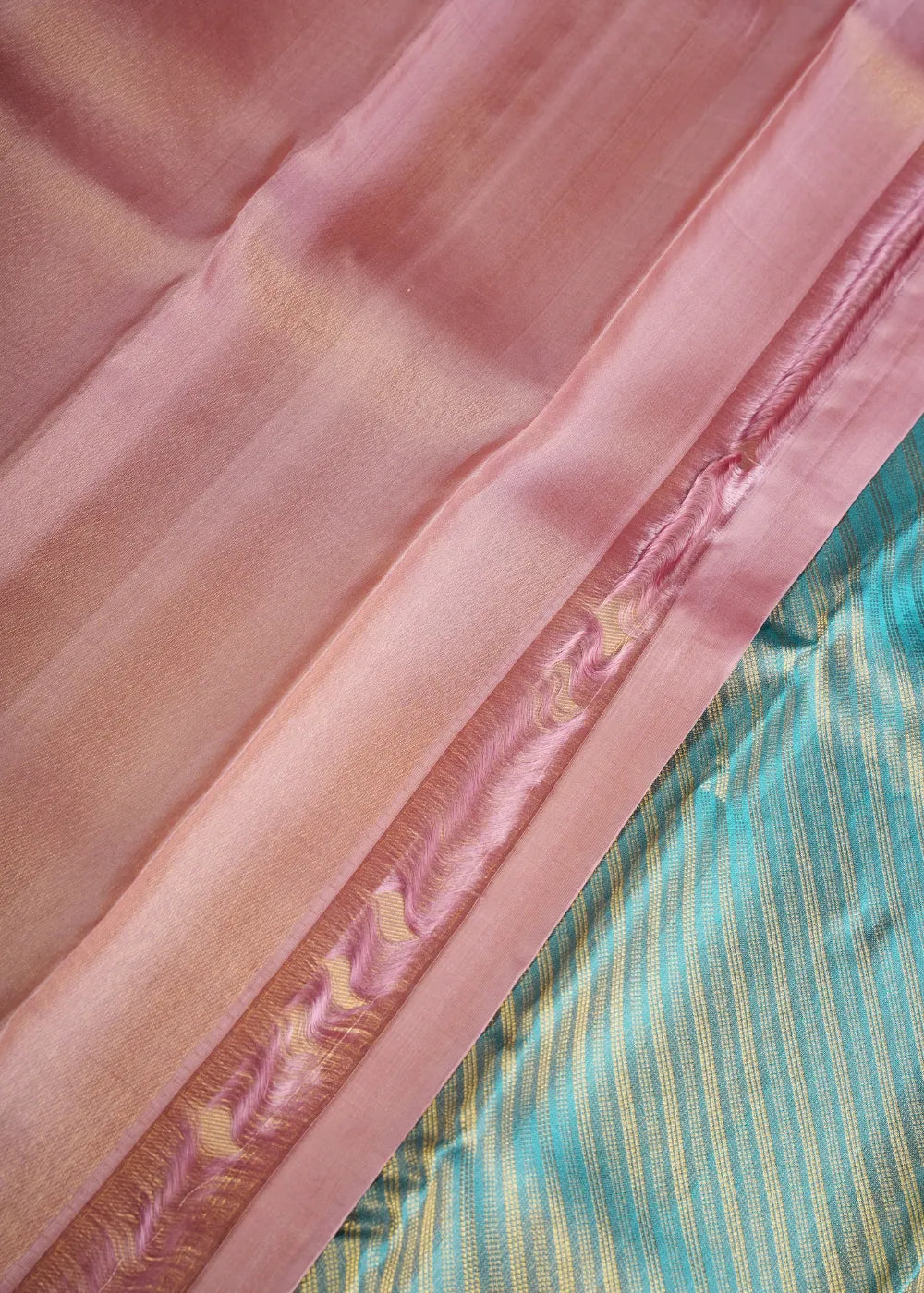 Turquoise Silk Saree with Pink Border