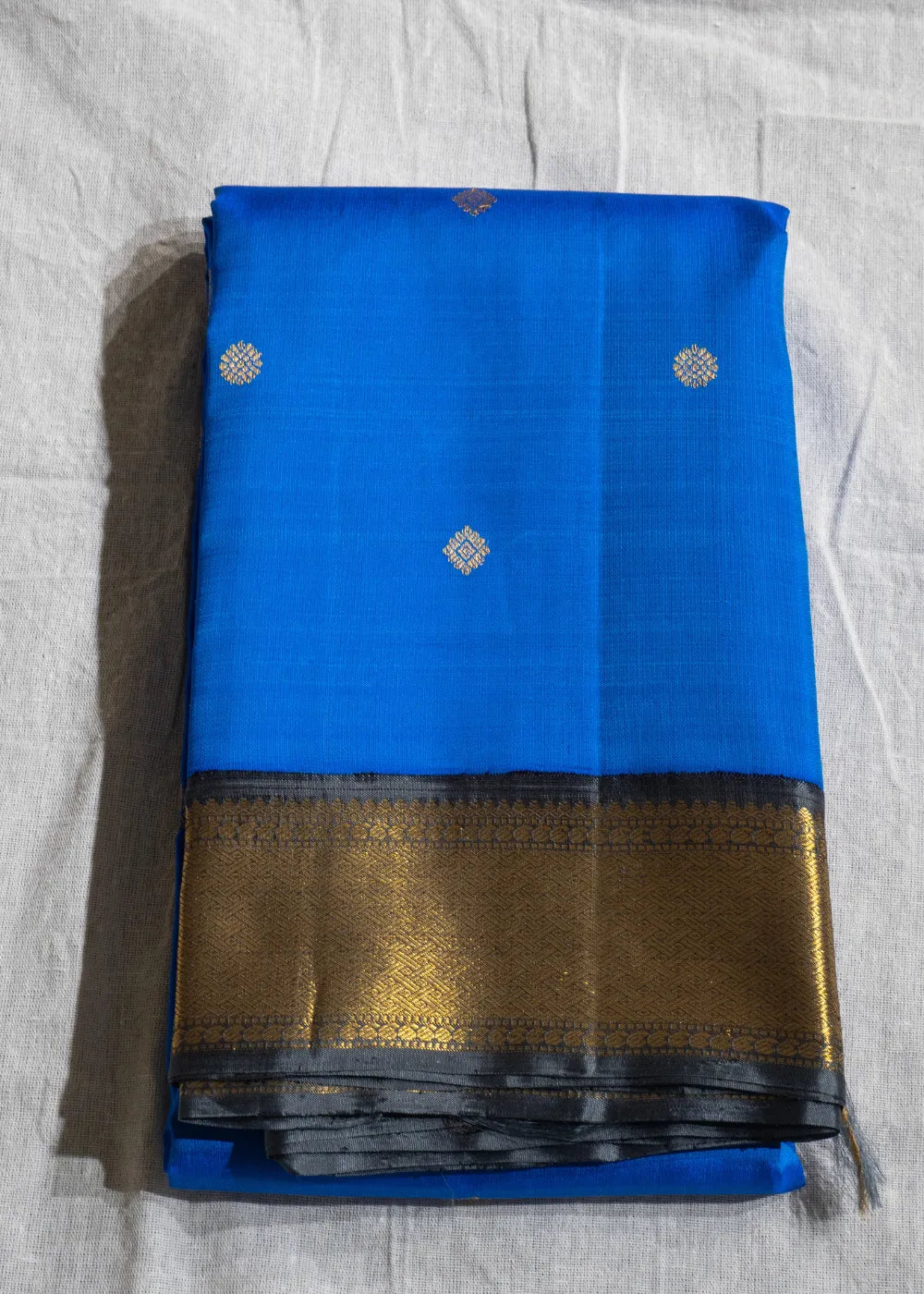 Royal Blue Korvai Silk Saree with Grey Border