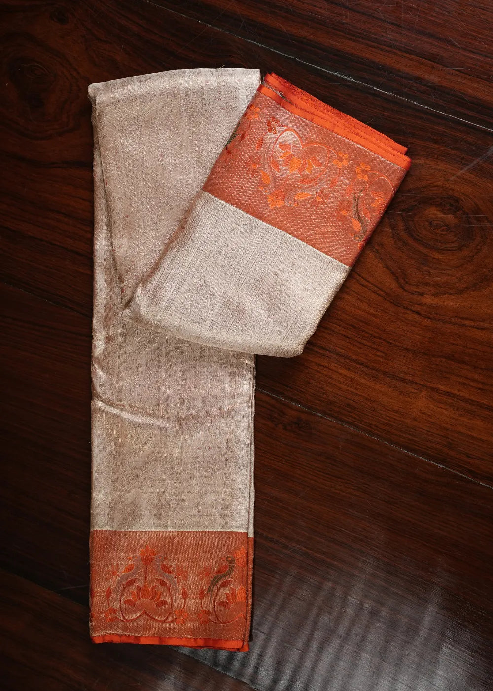 Off White Silk Saree with Orange Border
