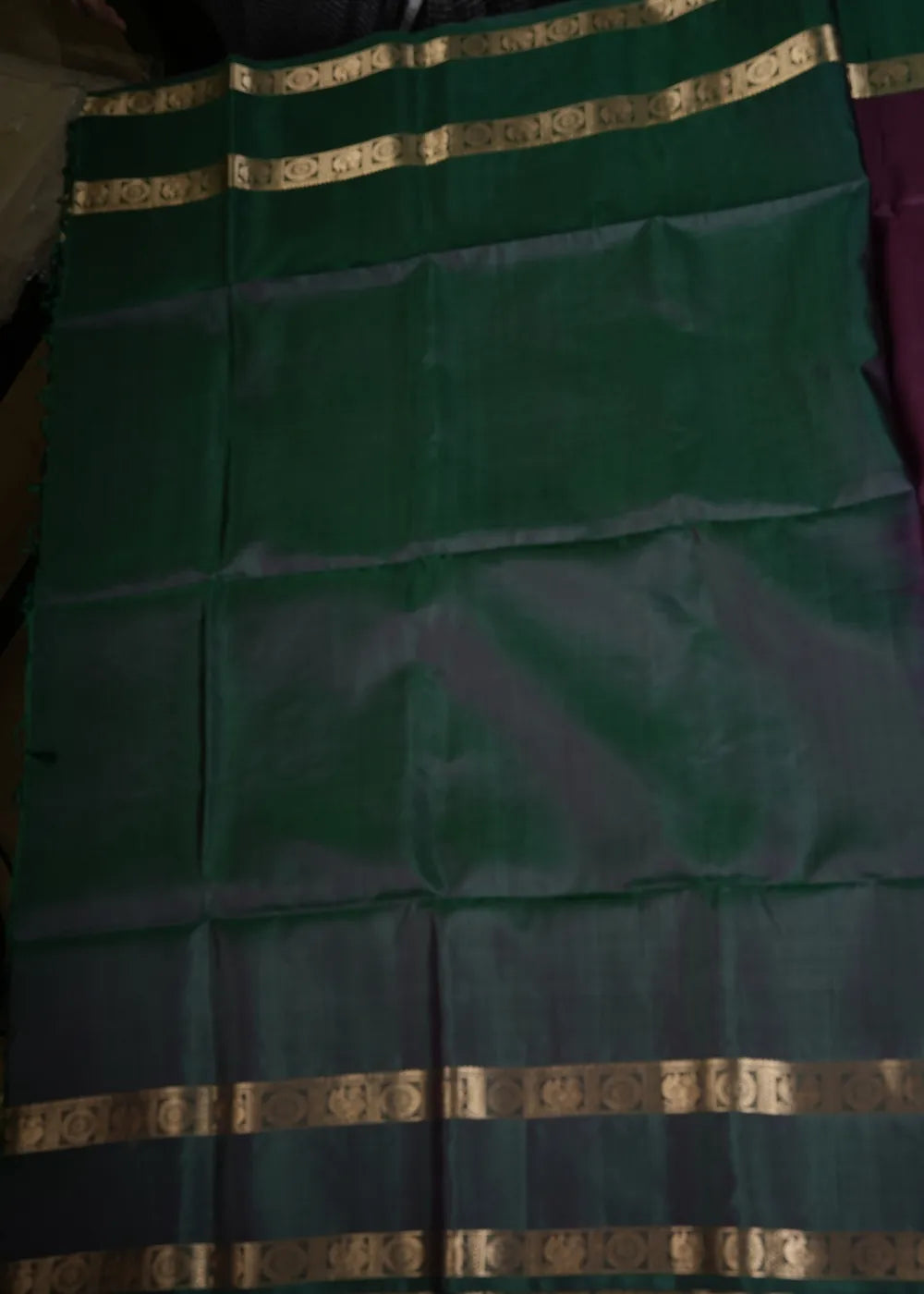Burgundy with Green Border Soft Silk Saree