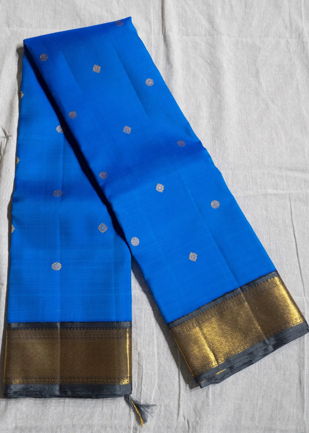 Royal Blue Korvai Silk Saree with Grey Border