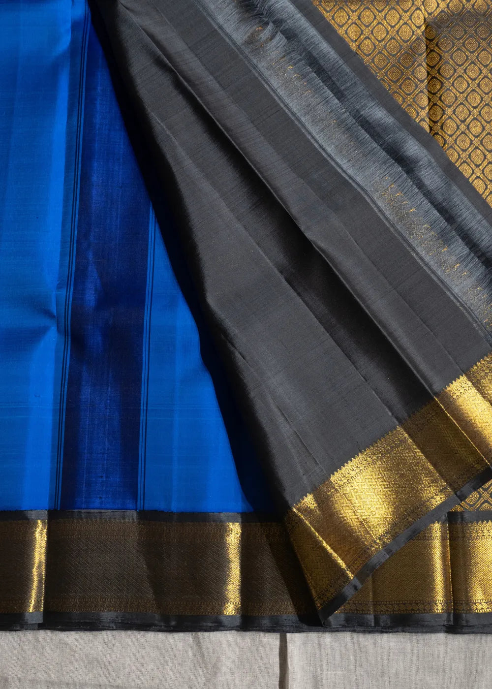 Royal Blue Korvai Silk Saree with Grey Border