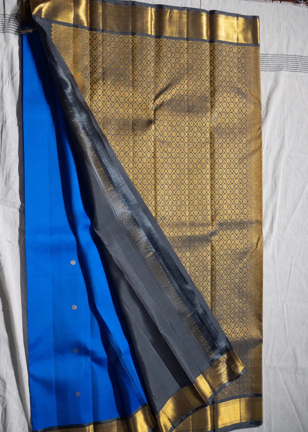 Royal Blue Korvai Silk Saree with Grey Border