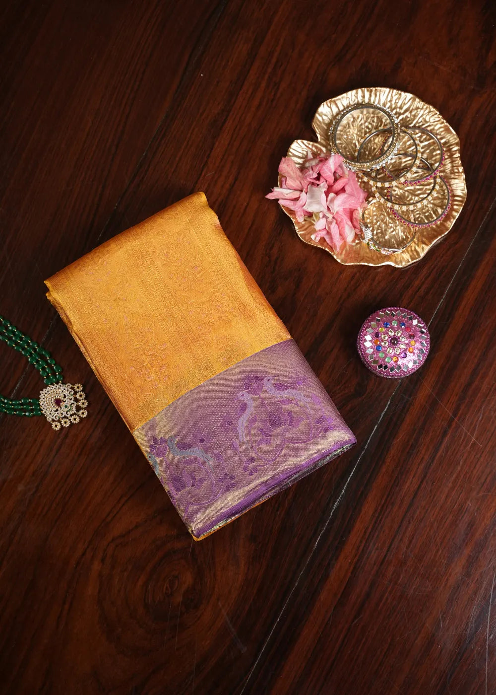 Orange Silk Saree with Purple Border