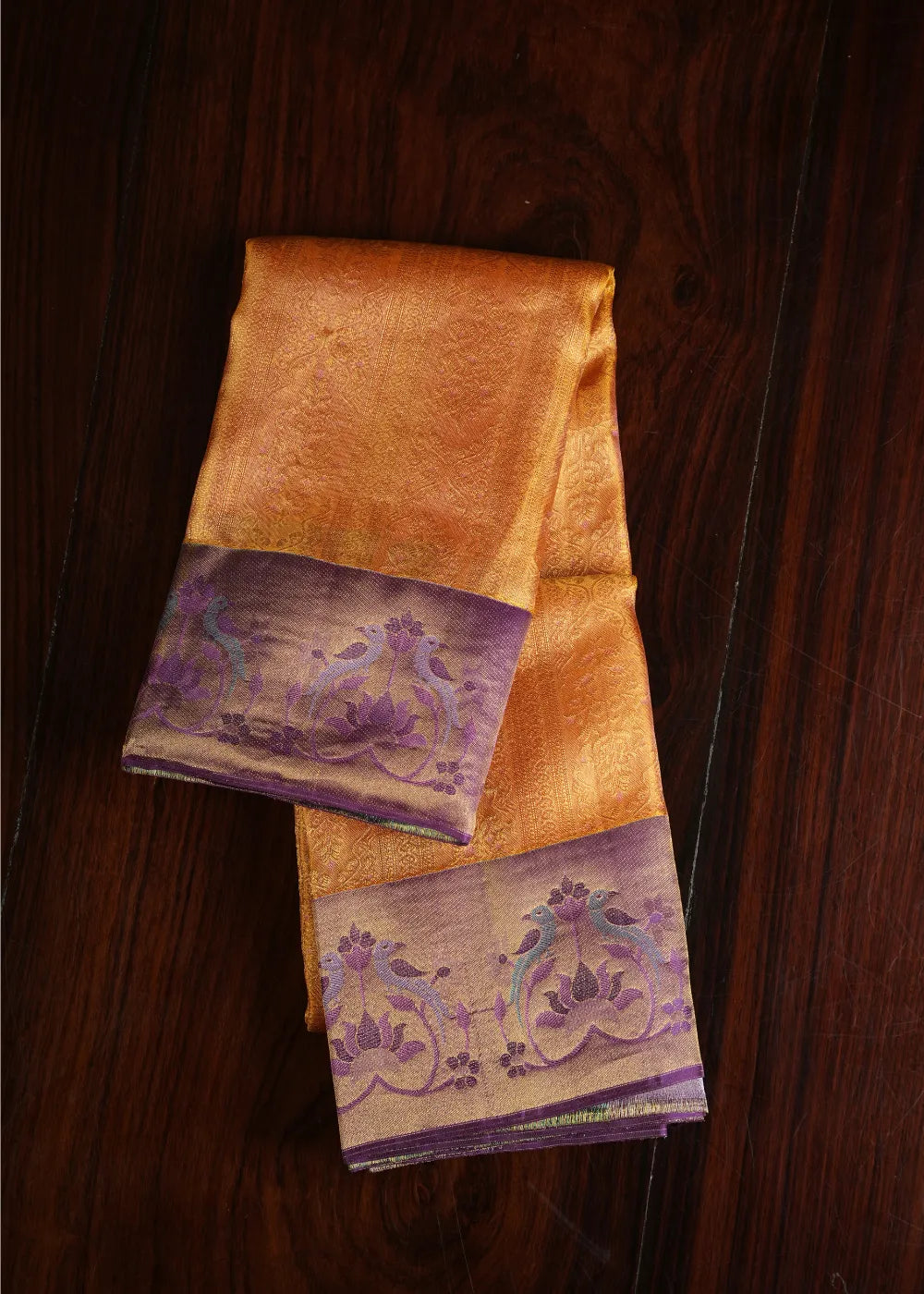 Orange Silk Saree with Purple Border