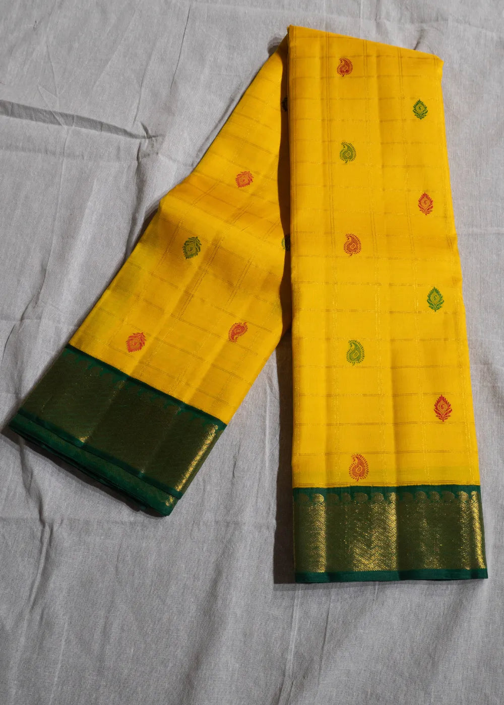 Yellow Korvai Silk Saree with Green Border