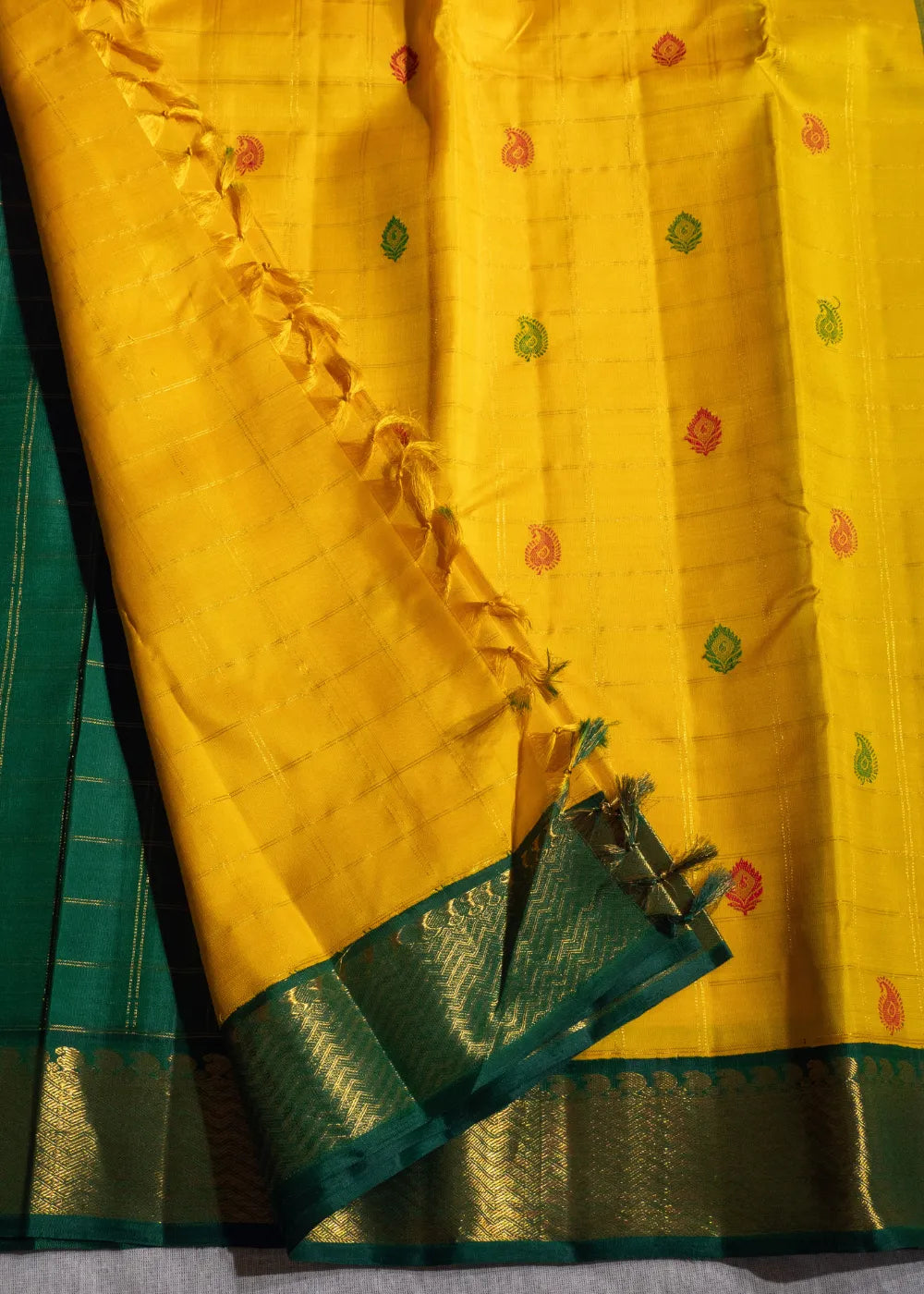 Yellow Korvai Silk Saree with Green Border