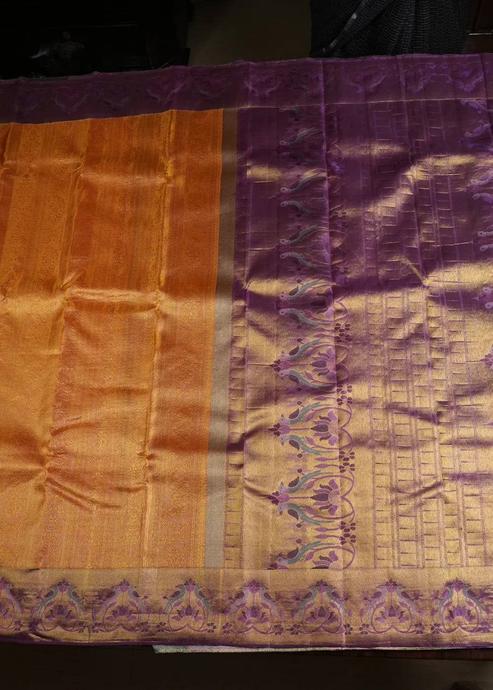 Orange Silk Saree with Purple Border