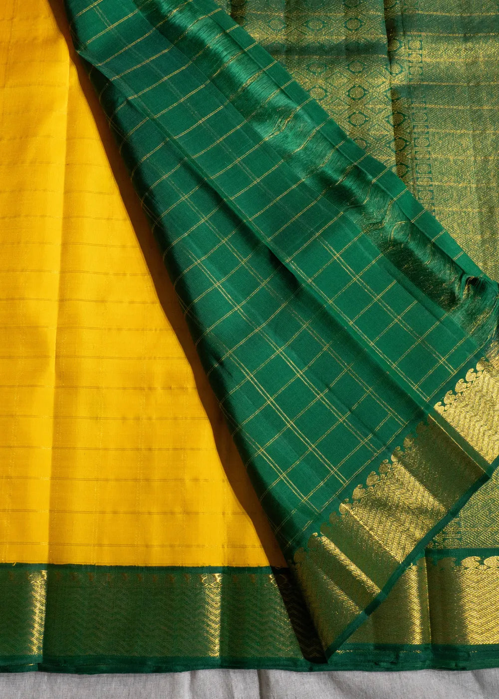 Yellow Korvai Silk Saree with Green Border
