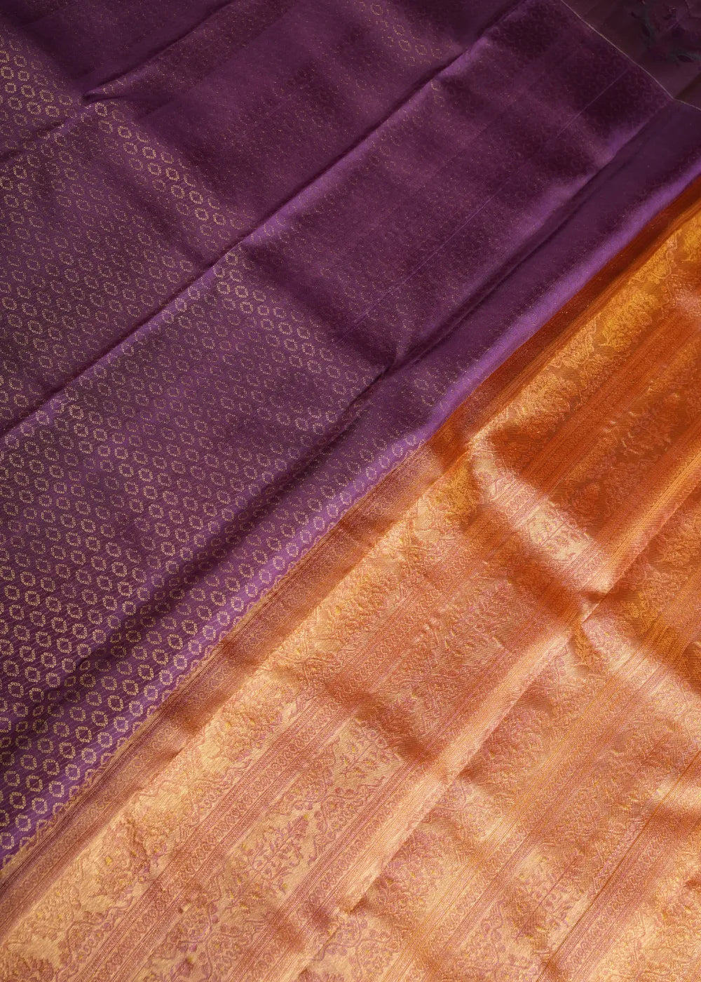 Orange Silk Saree with Purple Border