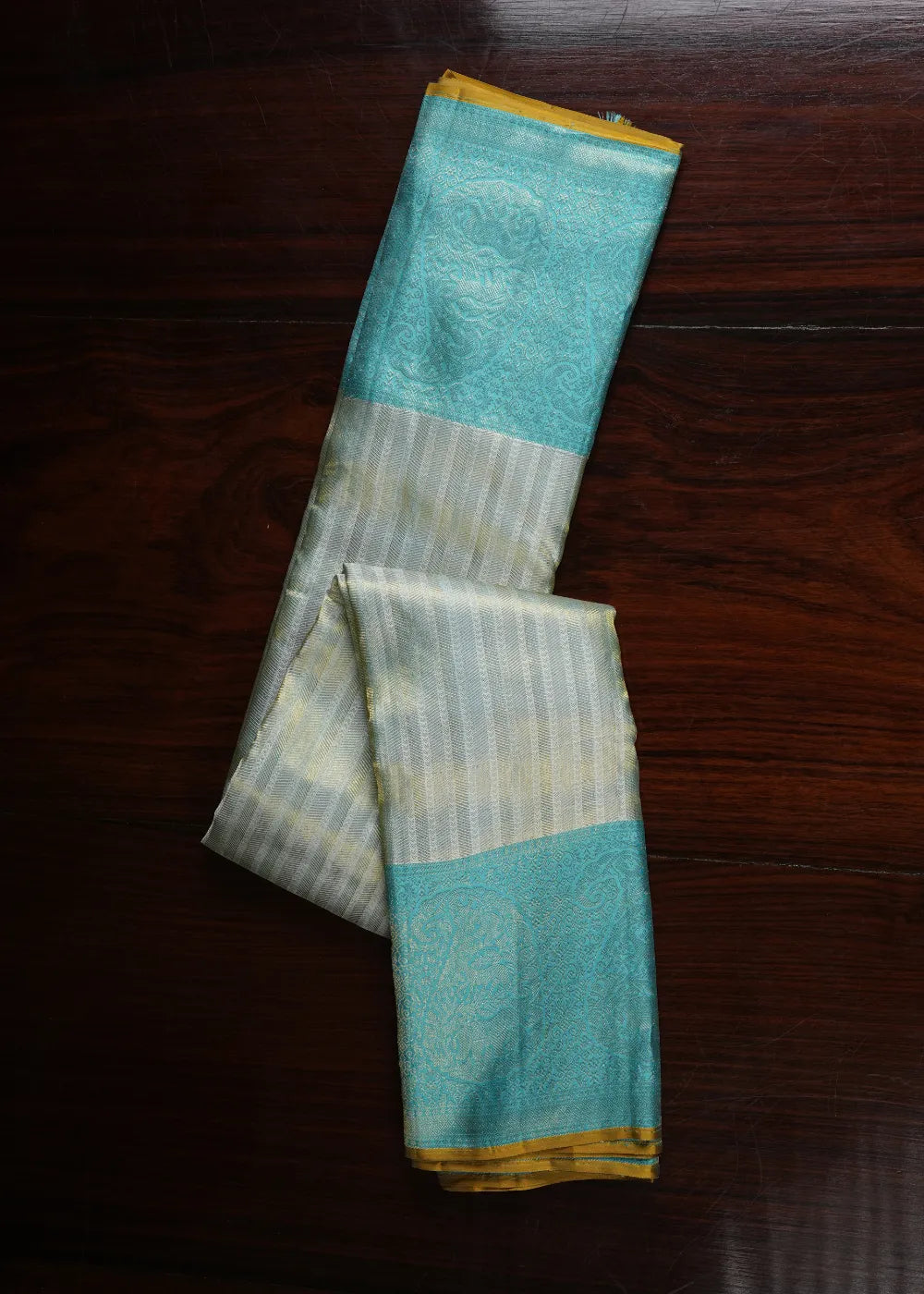Sky Blue Striped Kanchipuram Silk Saree