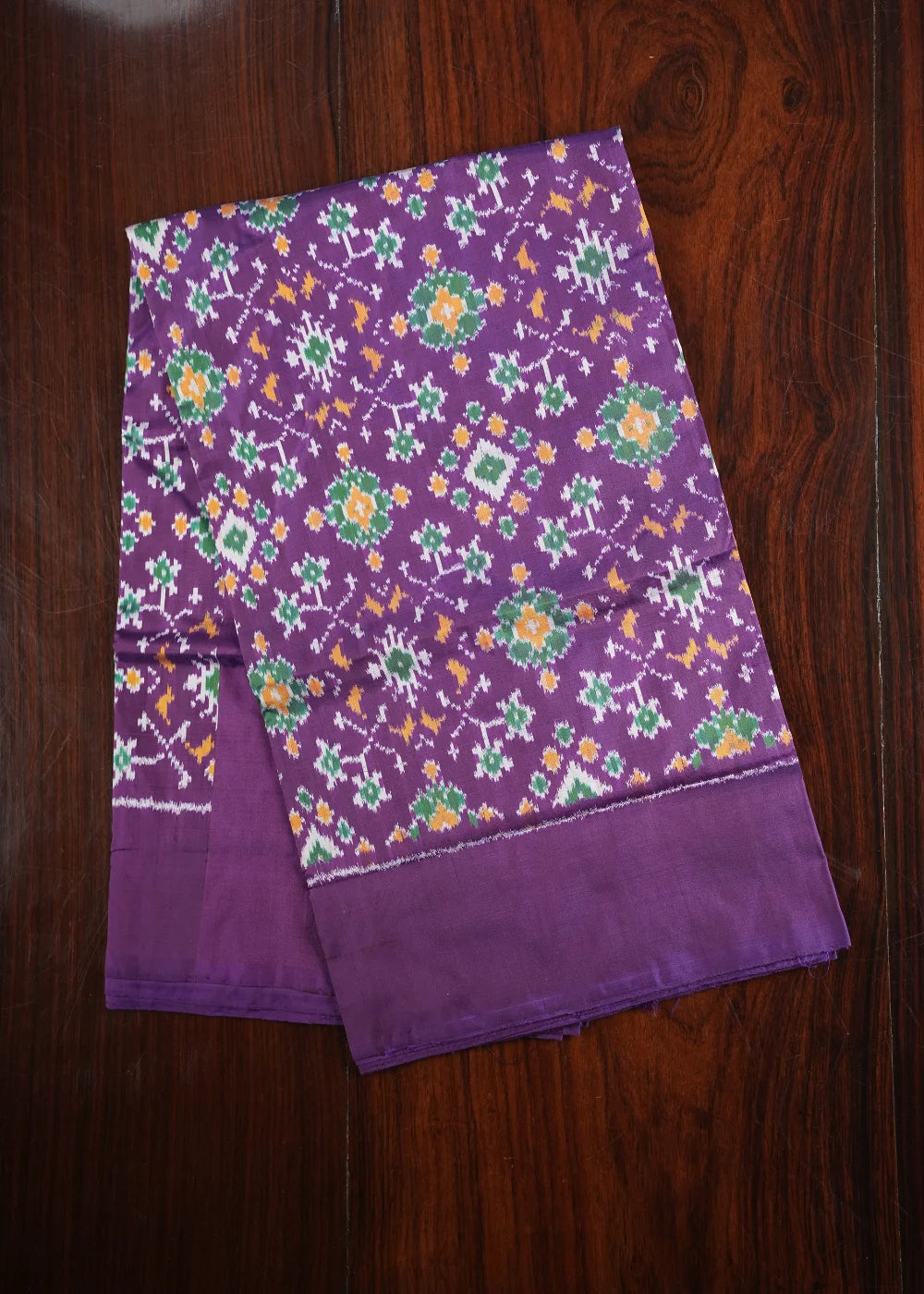 Violet Ikkat Silk Saree with Pink Accents