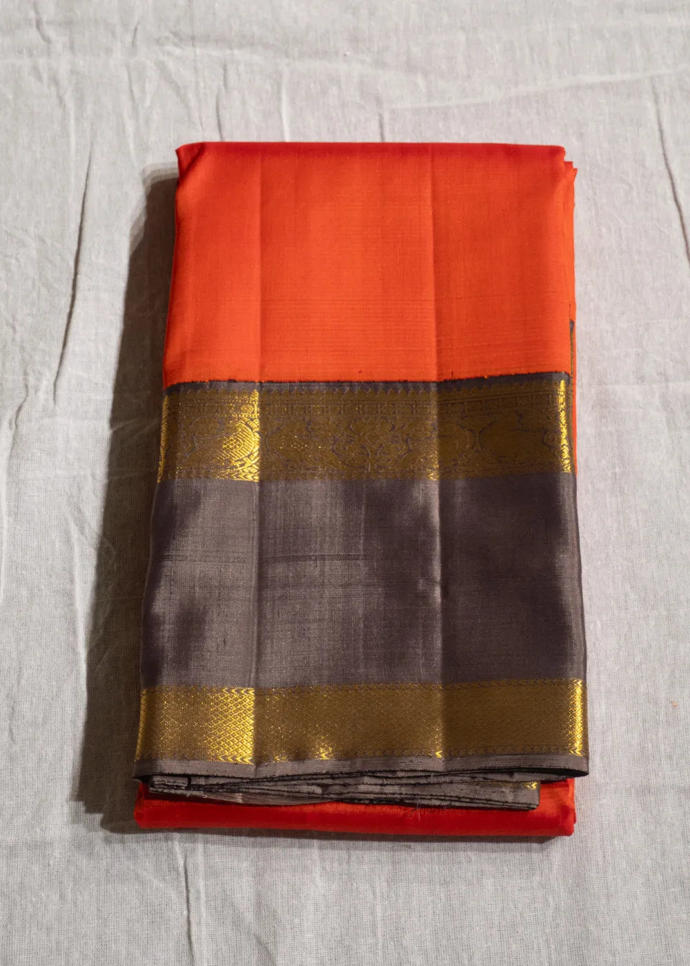 Rust Korvai Silk Saree with Brown Border