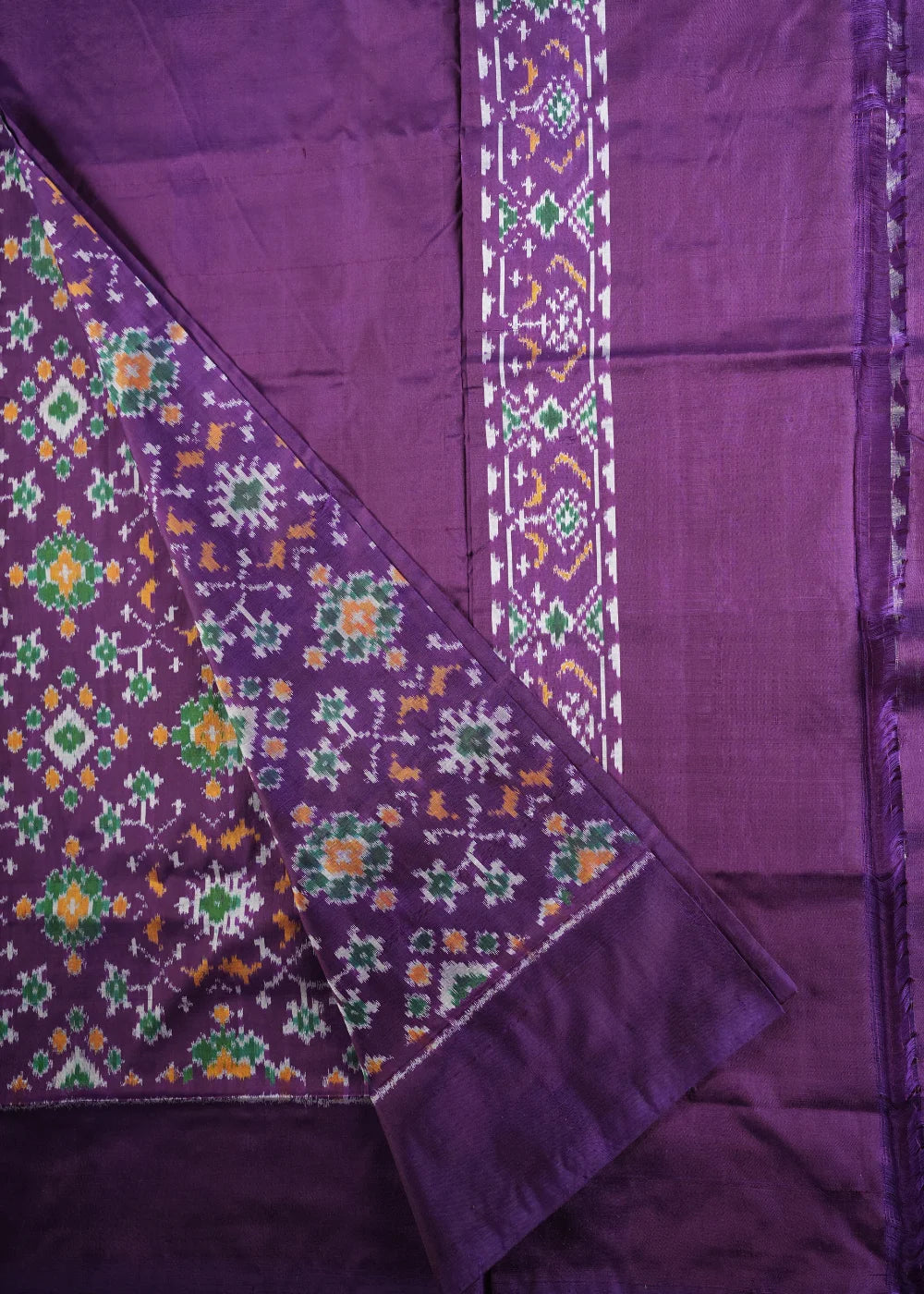 Violet Ikkat Silk Saree with Pink Accents