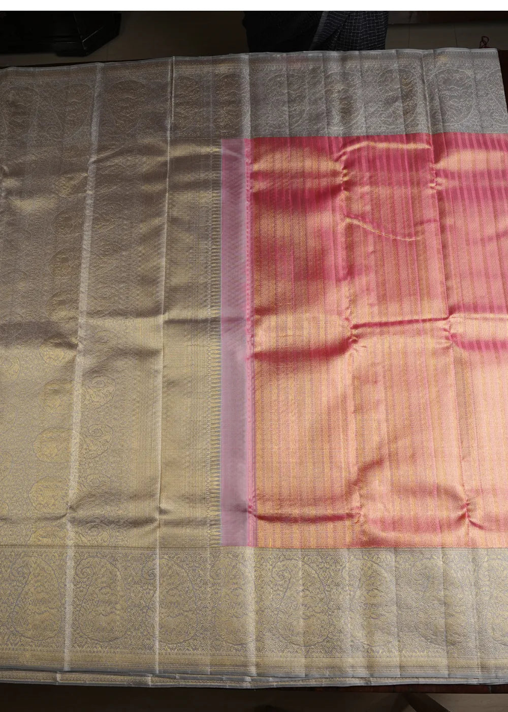 Baby Pink Silk Saree with Grey Border