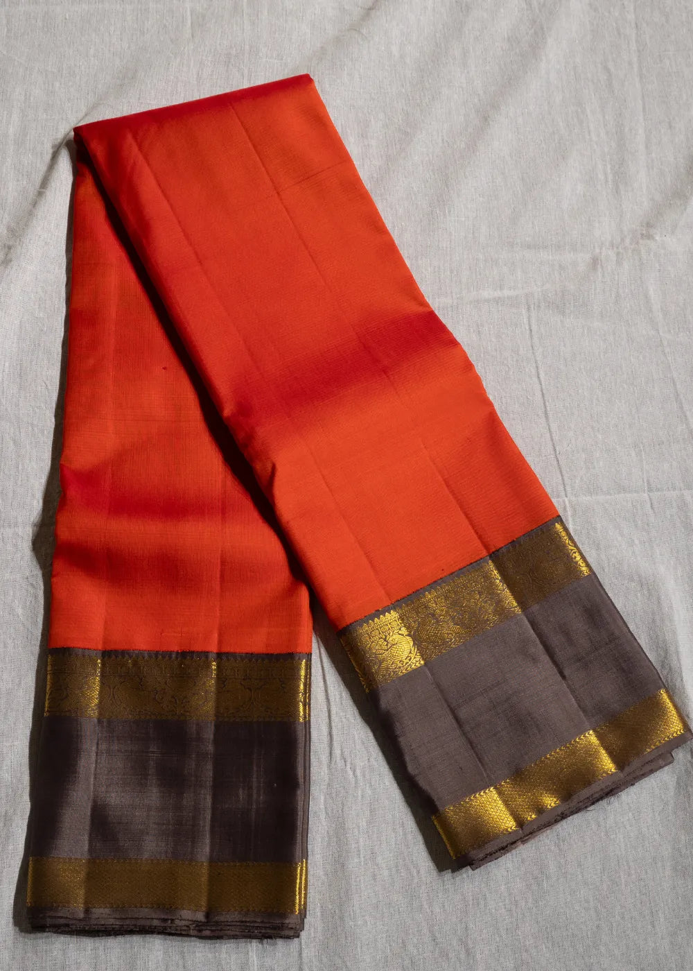 Rust Korvai Silk Saree with Brown Border