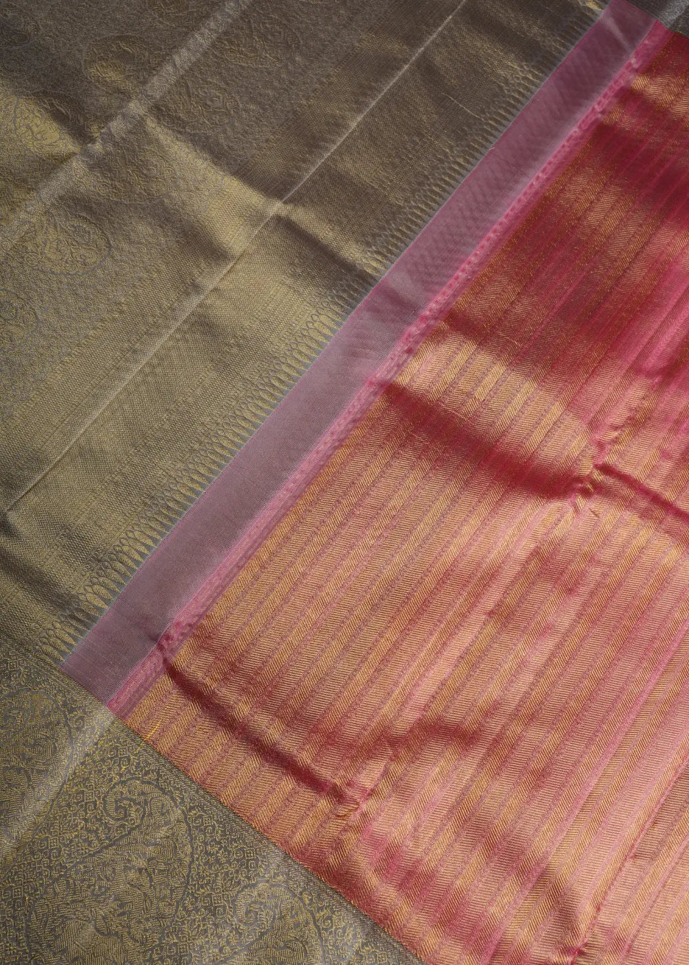 Baby Pink Silk Saree with Grey Border