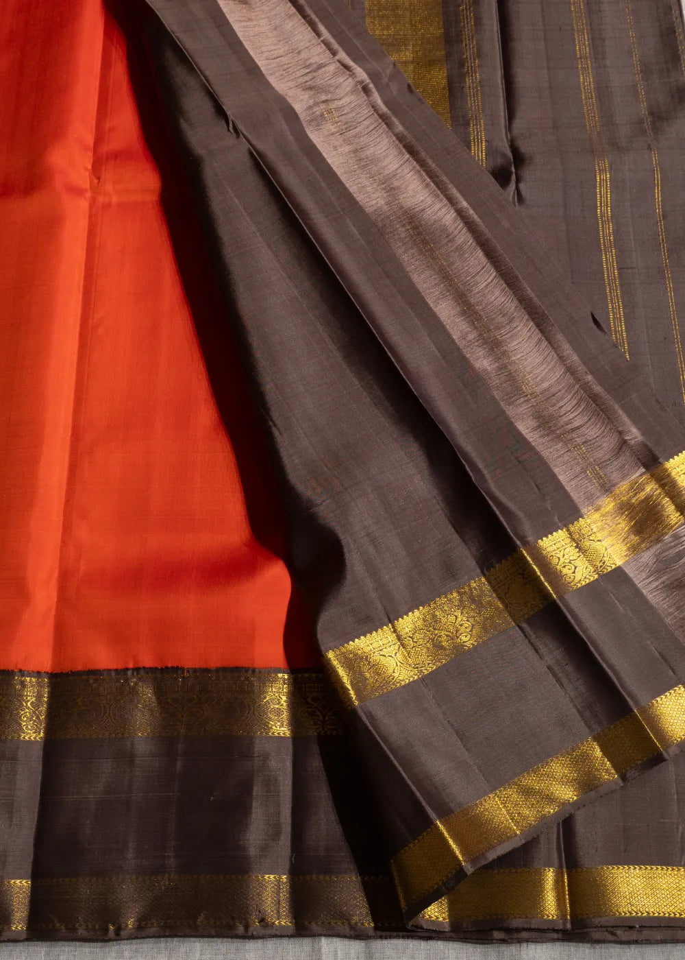 Rust Korvai Silk Saree with Brown Border