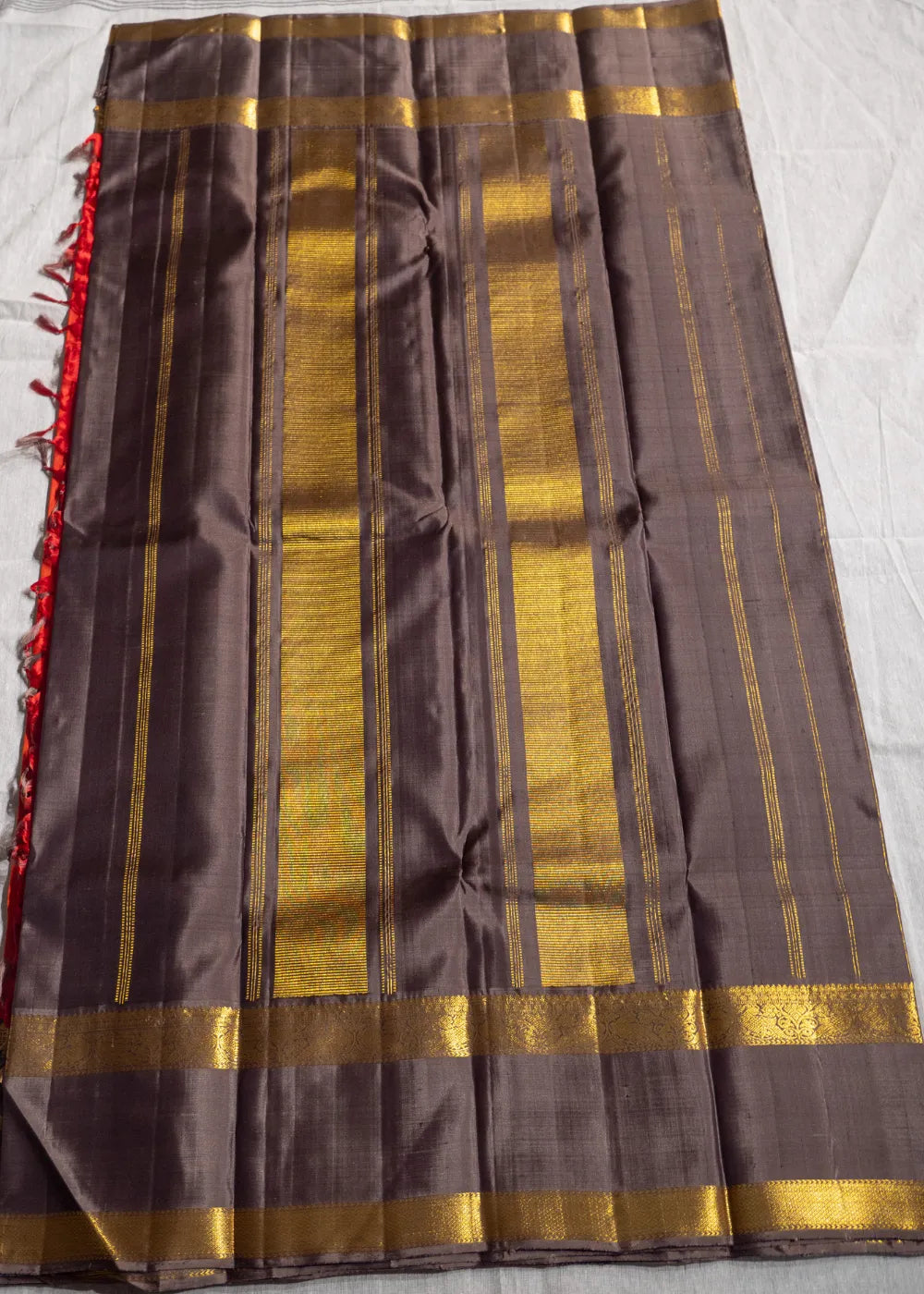 Rust Korvai Silk Saree with Brown Border