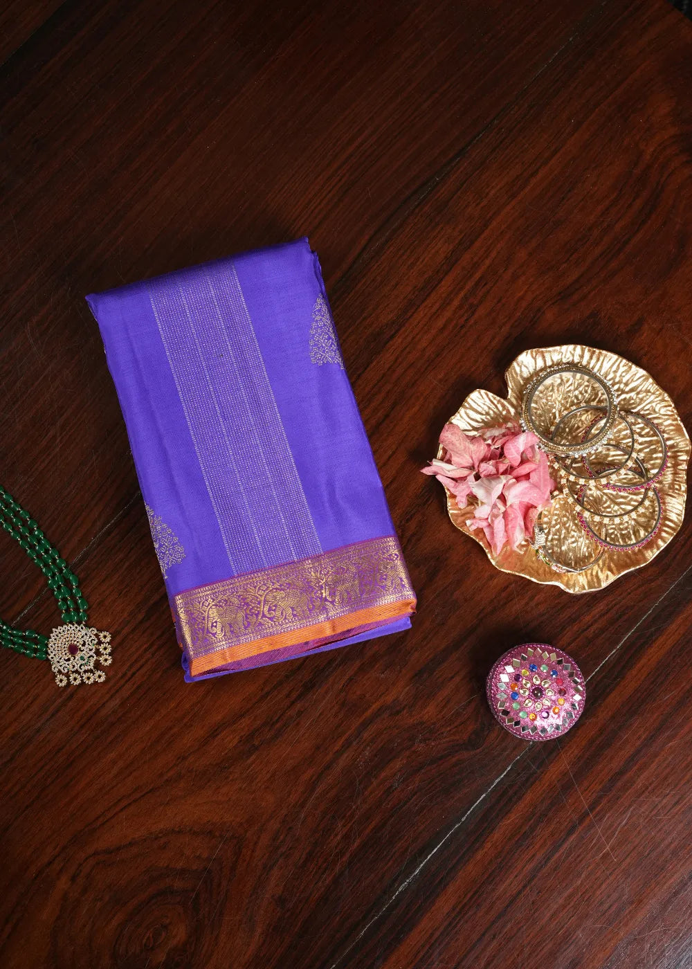 MS Blue Silk Saree with Magenta Border