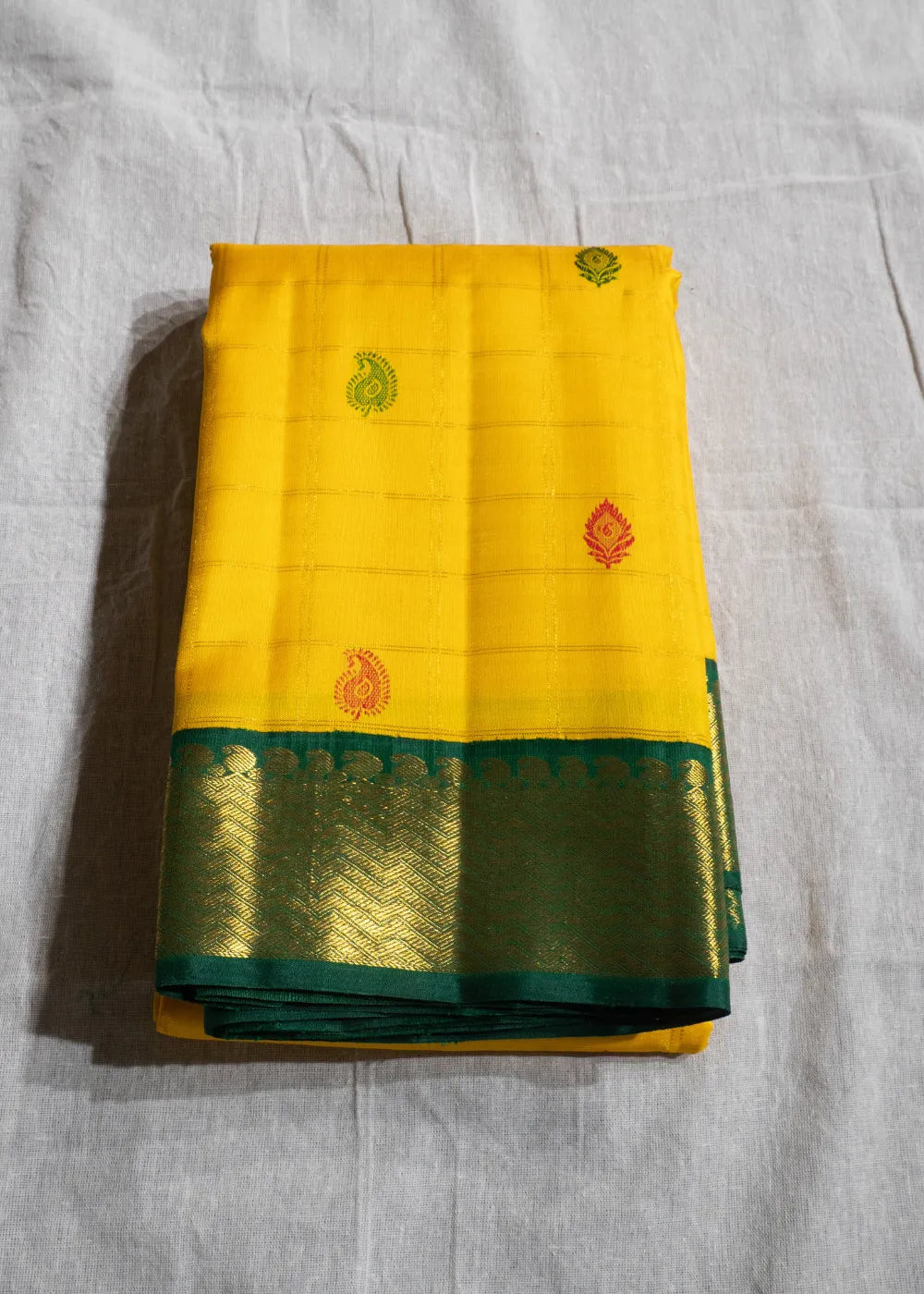 Yellow Korvai Silk Saree with Green Border