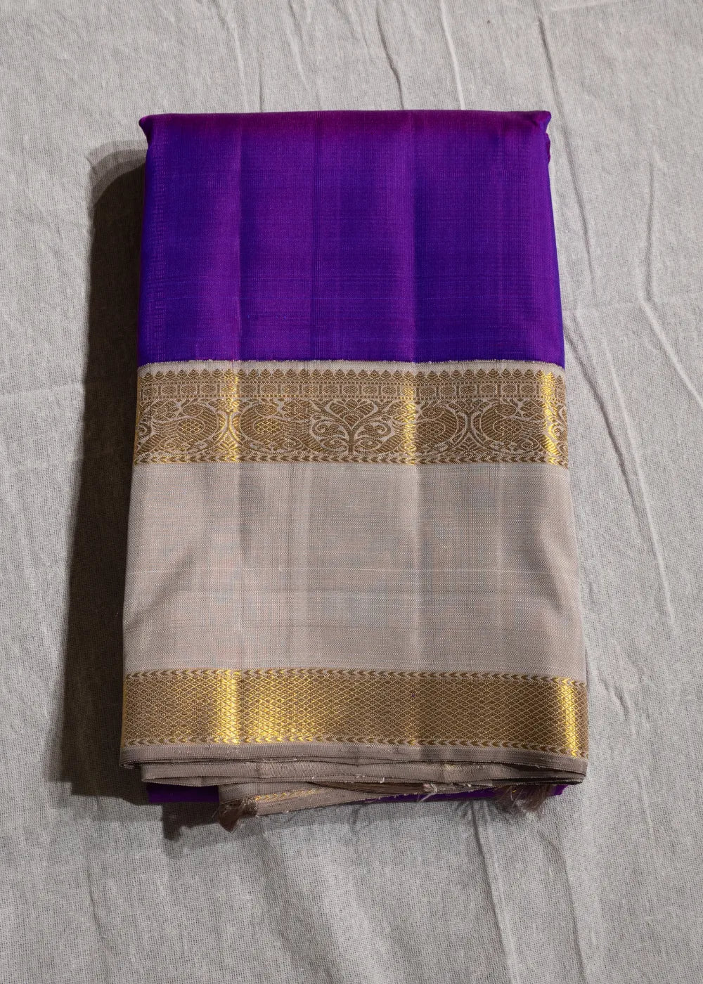 Purple Korvai Silk Saree with Silver Border