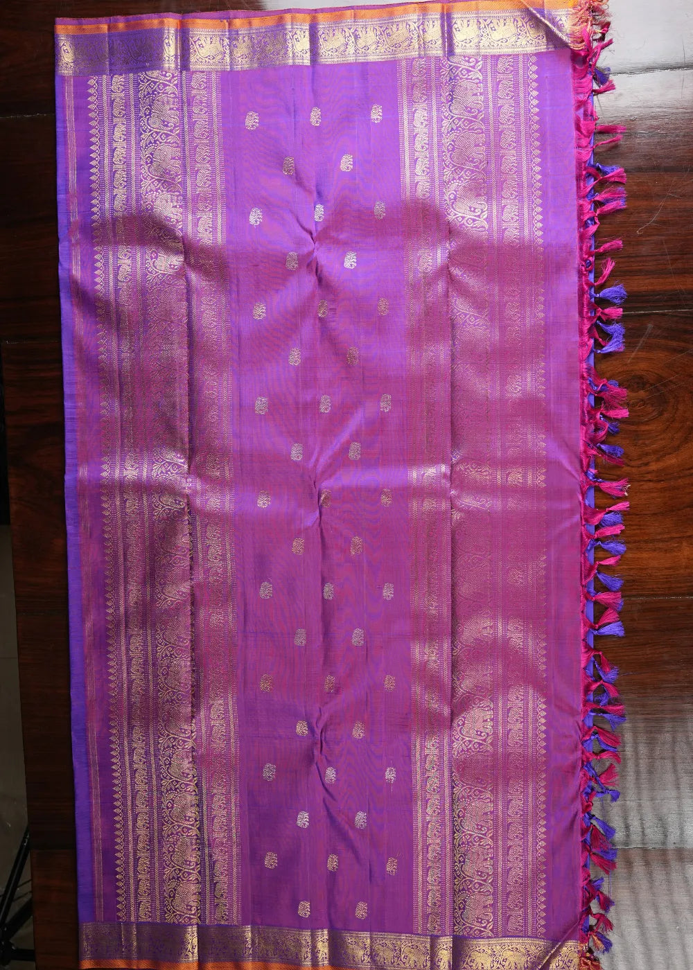 MS Blue Silk Saree with Magenta Border