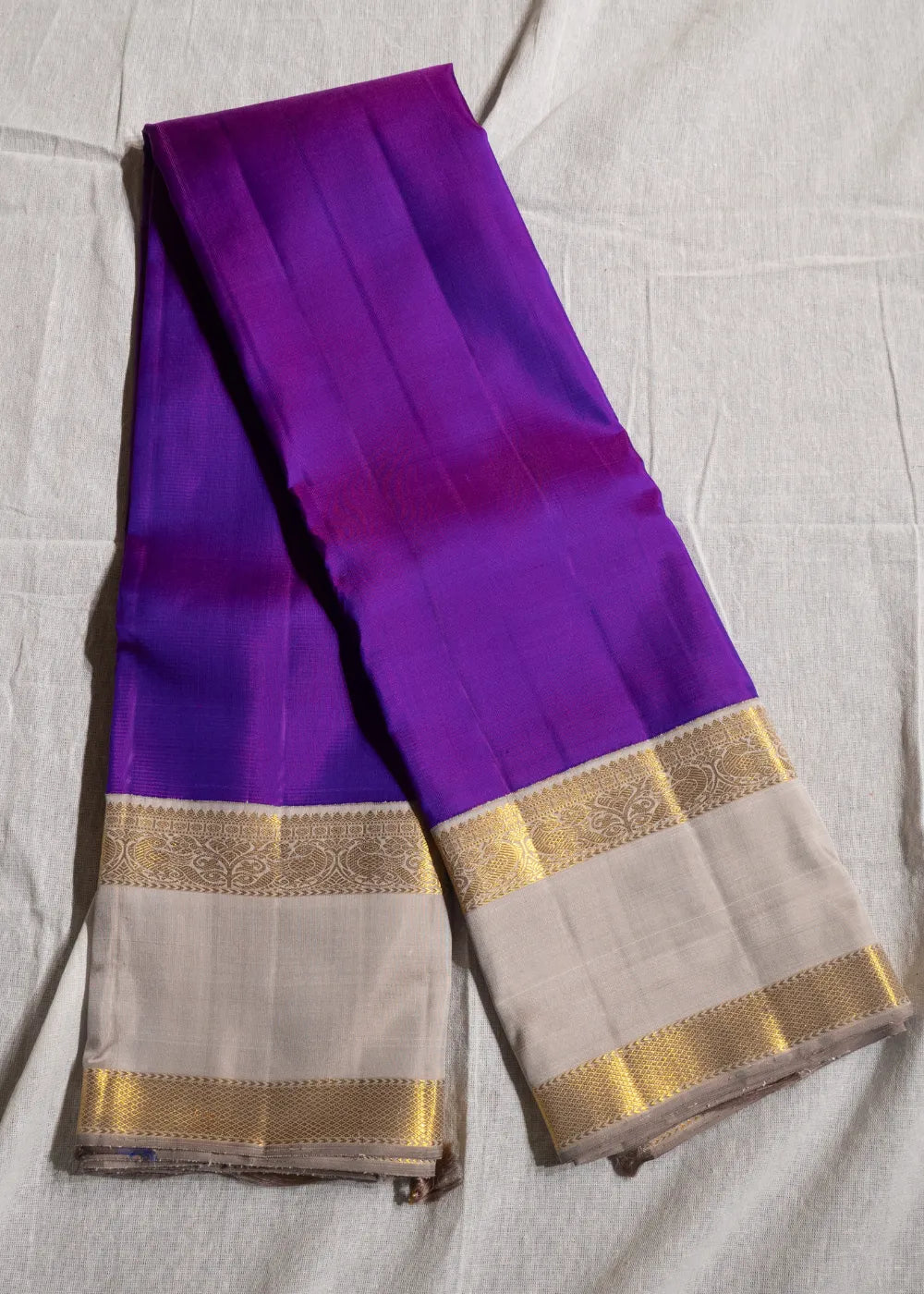 Purple Korvai Silk Saree with Silver Border