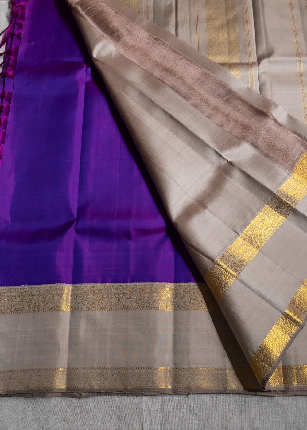 Purple Korvai Silk Saree with Silver Border