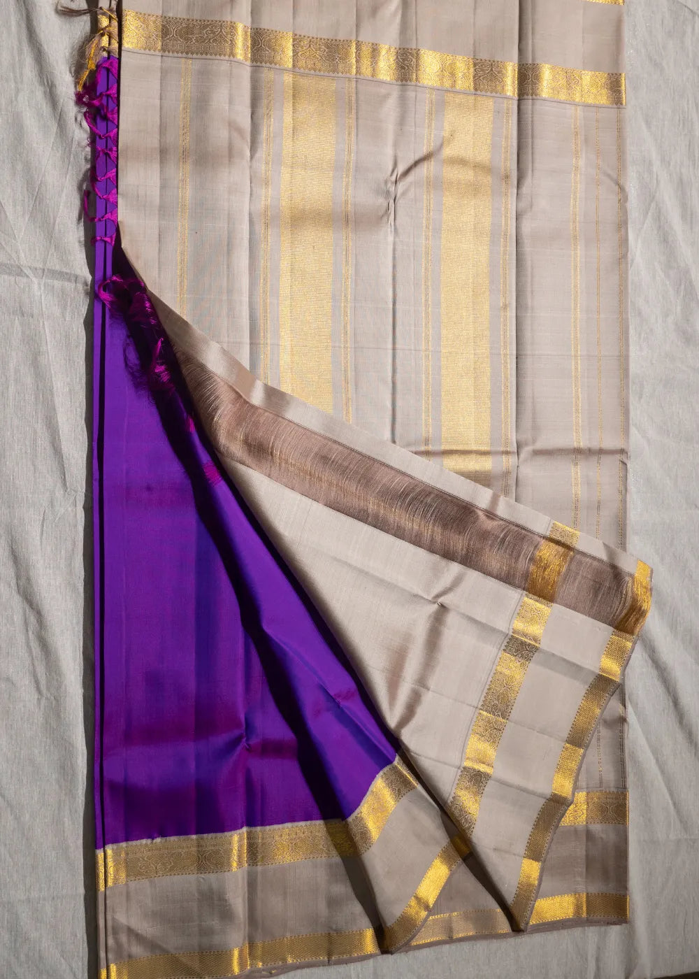 Purple Korvai Silk Saree with Silver Border