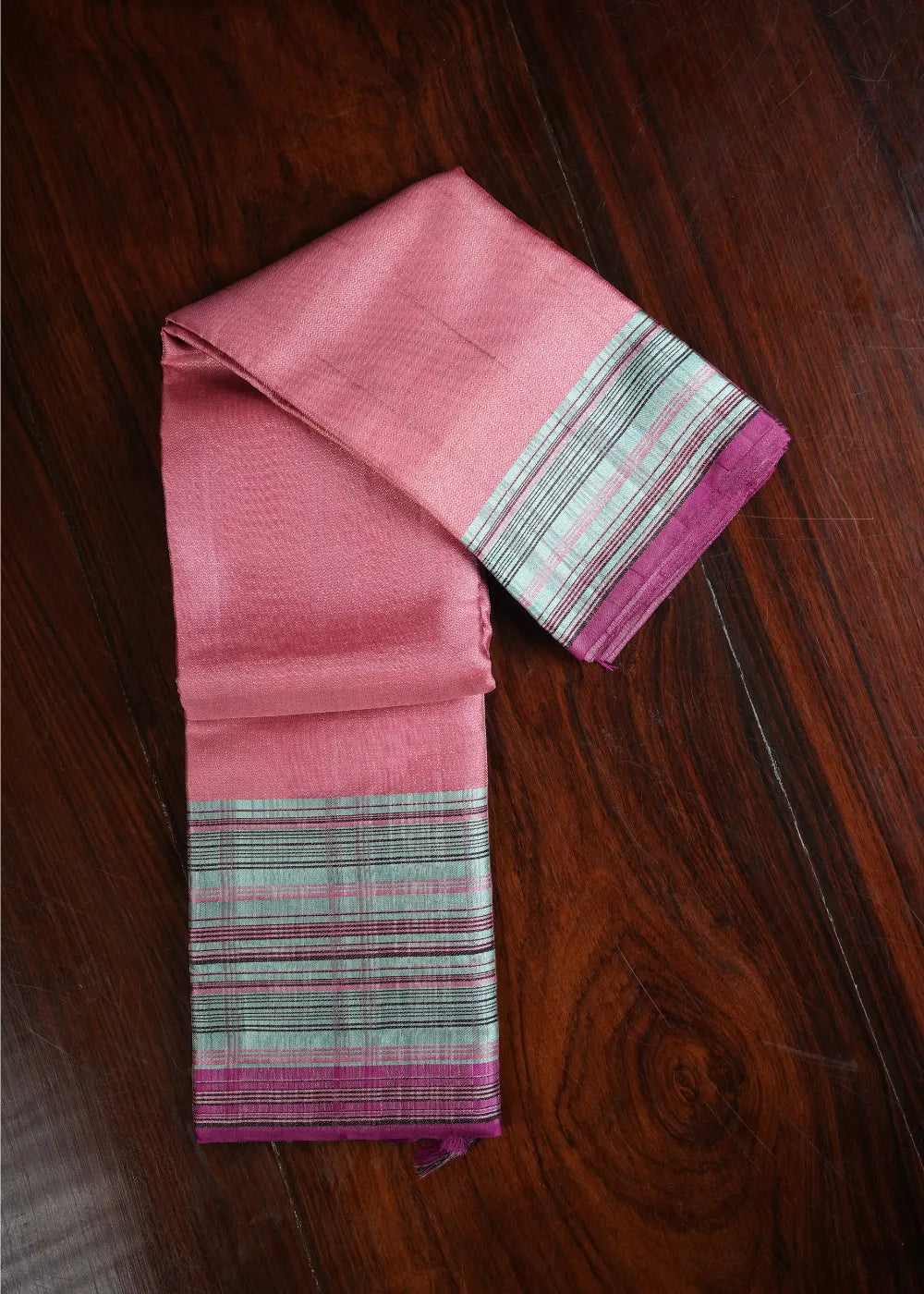 Pink Silk Saree with Blue Checks