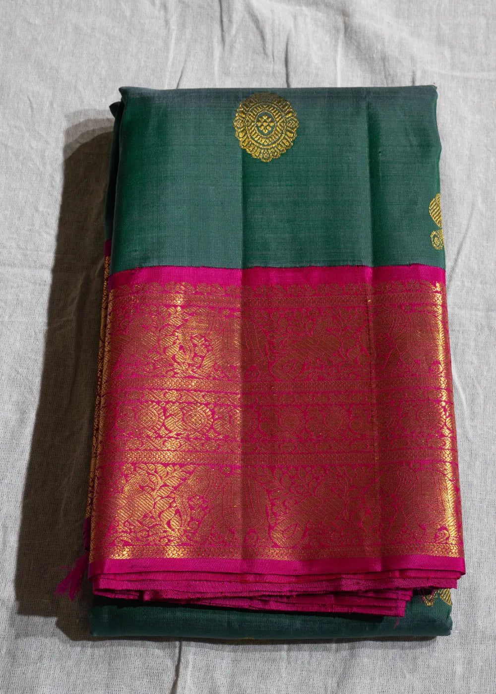 Mango Green Korvai Silk Saree with Pink Border