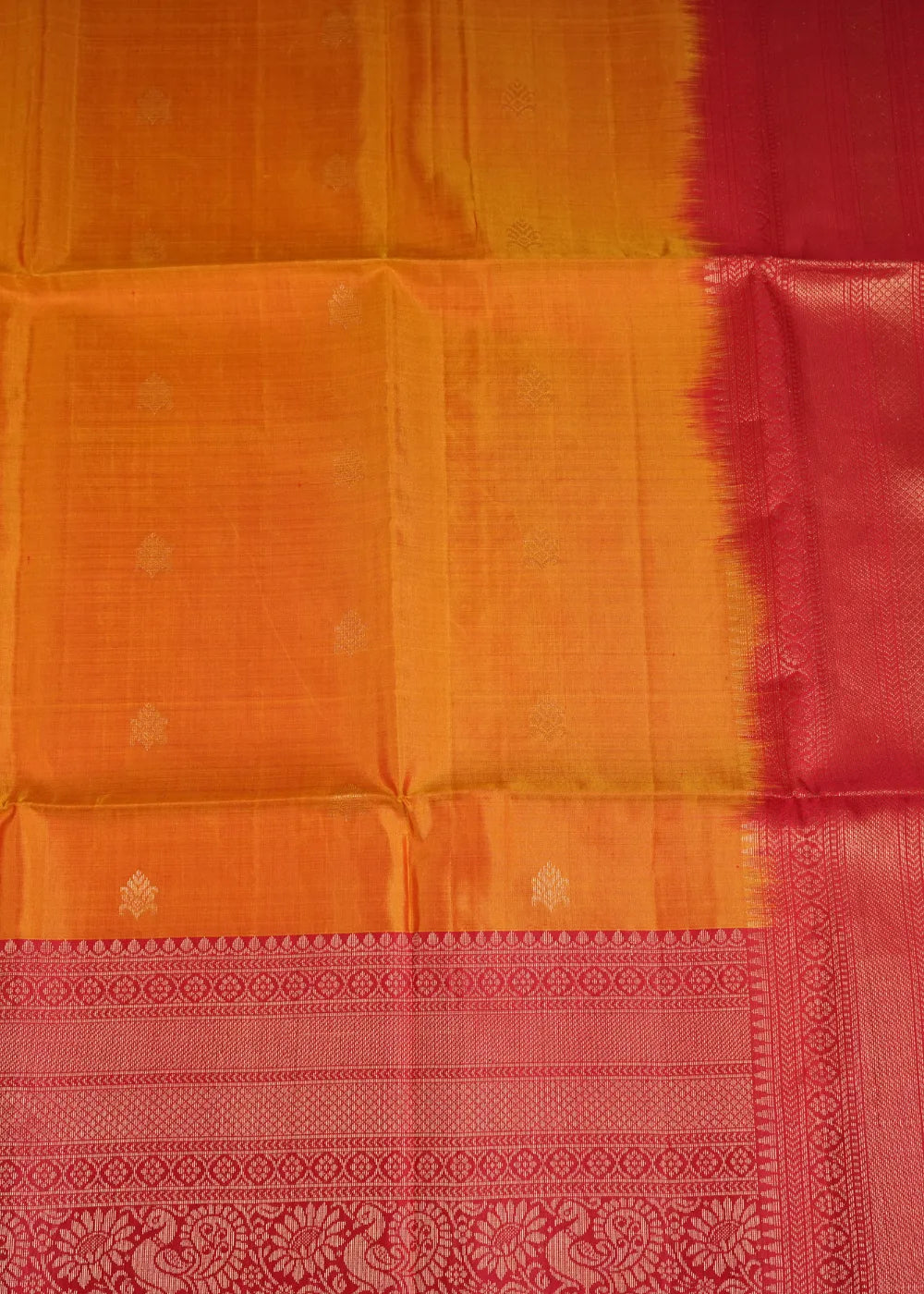 Mustard Soft Silk Saree with Red Banaras Border
