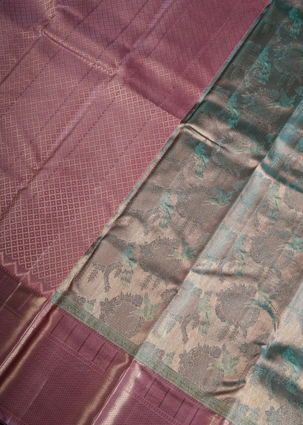 Sea Blue Silk Saree with Pink Border