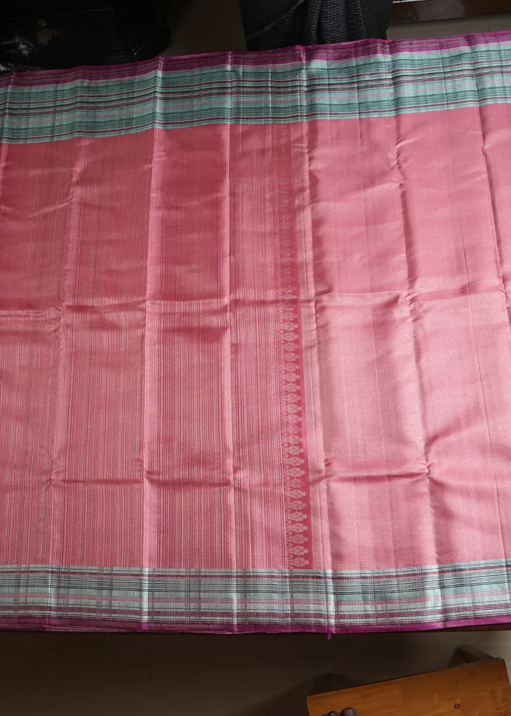Pink Silk Saree with Blue Checks