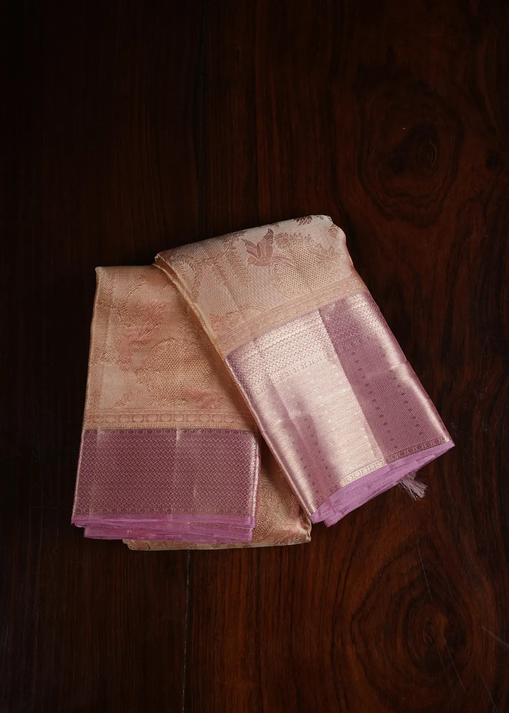 Baby Pink Silk Saree with Lavender Border