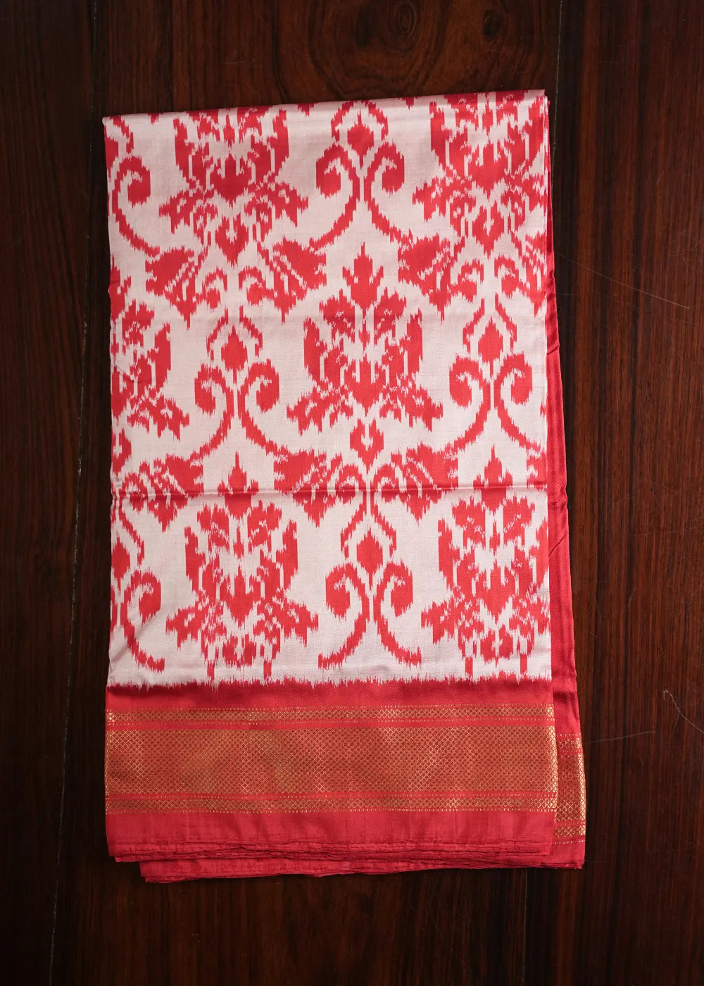 Rich Red Ikkat Silk Saree with Khaddi Border