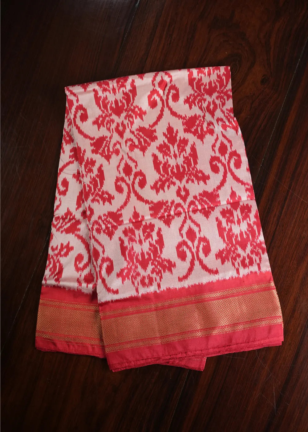 Rich Red Ikkat Silk Saree with Khaddi Border