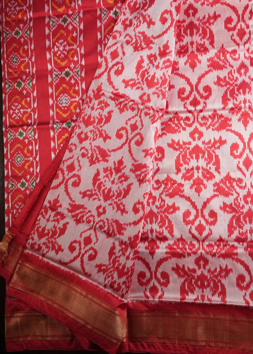 Rich Red Ikkat Silk Saree with Khaddi Border