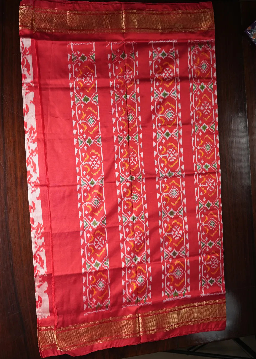 Rich Red Ikkat Silk Saree with Khaddi Border