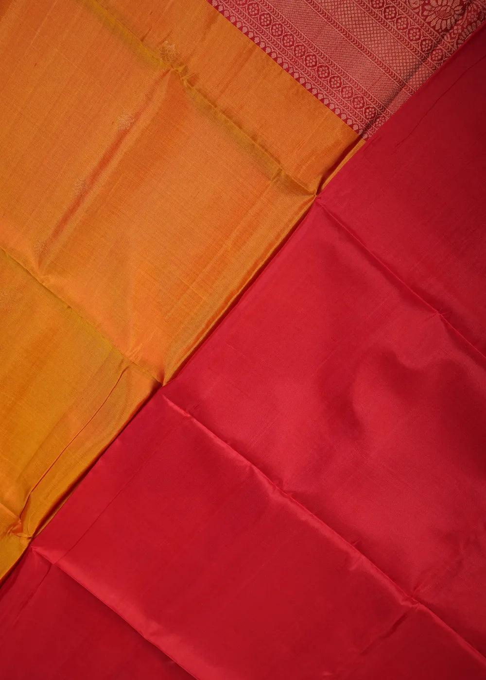 Mustard Soft Silk Saree with Red Banaras Border