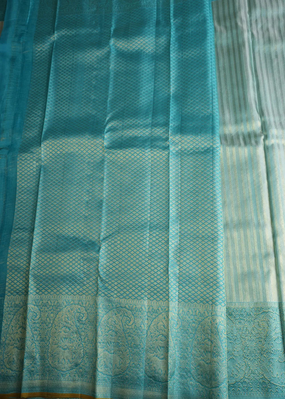 Sky Blue Striped Kanchipuram Silk Saree