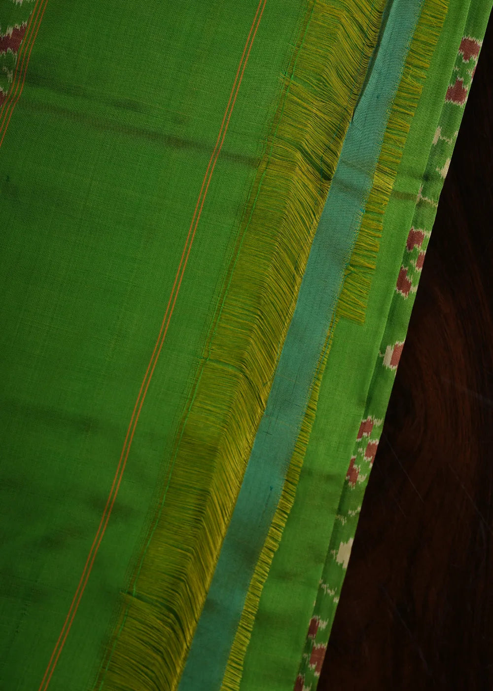 Parrot Green Plain Ikkat Silk Saree