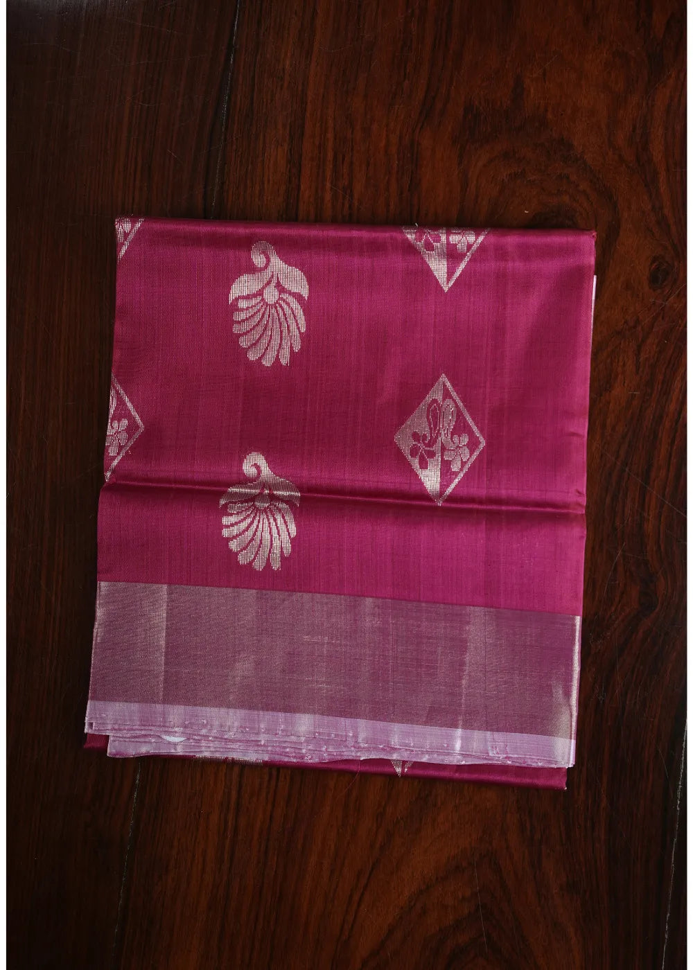 Pink Uppada Silk Saree with Silver Bhutta and Khaddi Border